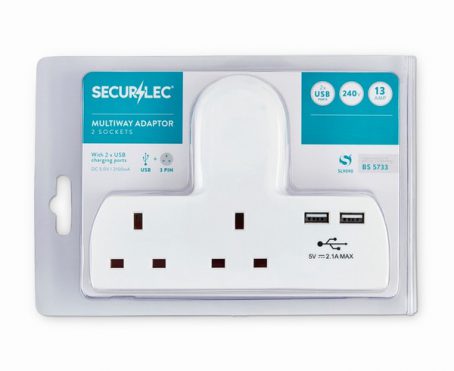 Securlec - Multiway Adaptor - 2Way 13Amp 2USB
