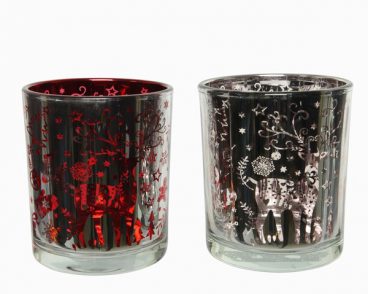 Kaemingk – Glass Tealight Holder Assorted Leaf Red/White