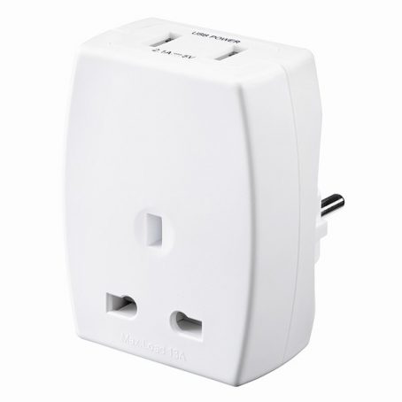 Masterplug - Travel Adaptor UK to Europe & 2USB