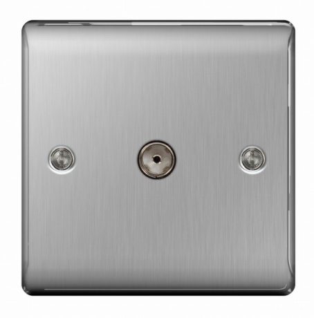 BG - Single Coaxial TV Socket - Brushed Steel
