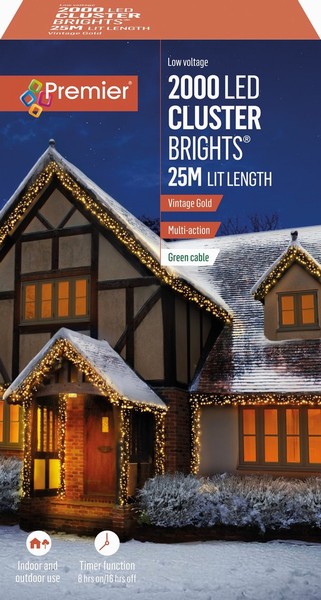 Premier – 2000 LED Cluster Lights Gold 25M