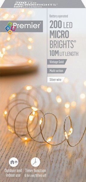 Premier – 200 LED Battery Microbrights Gold 10M