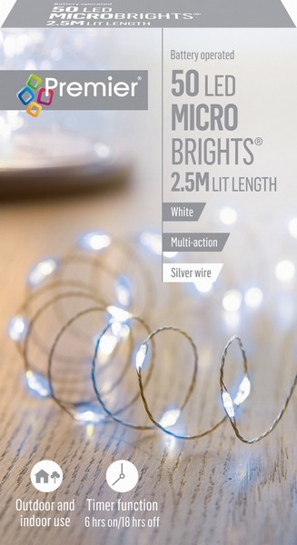 BATTERY MICROBRIGHTS WHITE 50 LED 2.4M