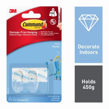 COMMAND HOOKS PK2 SMALL CLEAR 450G