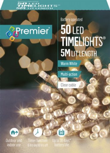 Premier – 50 LED Battery TimeLights Warm 5M