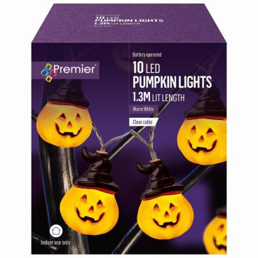 Premier – 10 LED Witch Hat Pumpkin Lights 1.3M