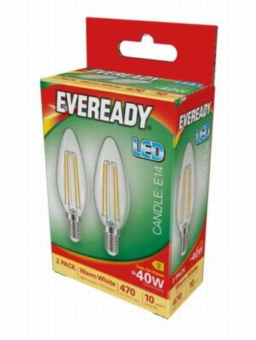 Eveready – Candle Clear Warm White 2Pack – 40W SES/E14