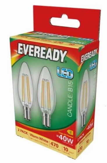 Eveready – Candle Clear Warm White 2Pack – 40W SBC/B15