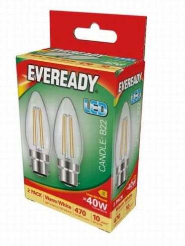 Eveready – Candle Clear Warm White 2Pack – 40W BC/B22