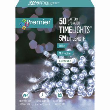 Premier – 50 LED Battery TimeLights White 5M