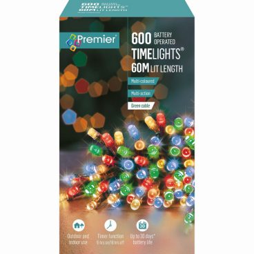 Premier – 600 LED Battery TimeLights Multi-Coloured 60M