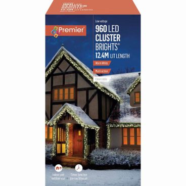 Premier – 960 LED Cluster Lights Warm 12.4M (Clear Cable)