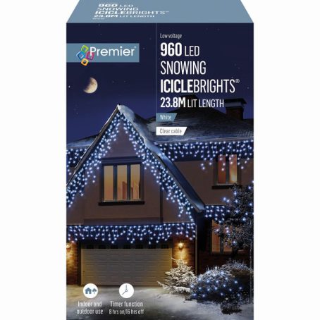 Premier - 960 LED Snowing Icicle Lights White 23.8M