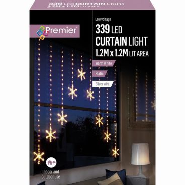 Premier – 303 LED Snowflake Curtain Lights Warm White 1.2M