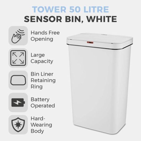 50L Rectangular Sensor Bin White - Image 3