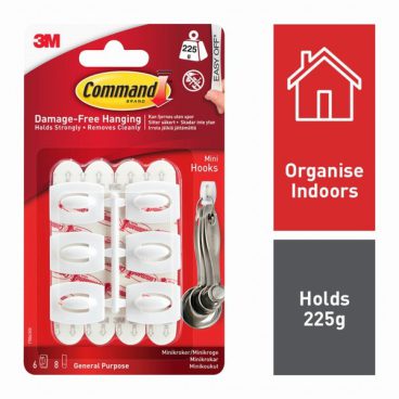 COMMAND MINI HOOKS 6HOOKS 8STRIPS