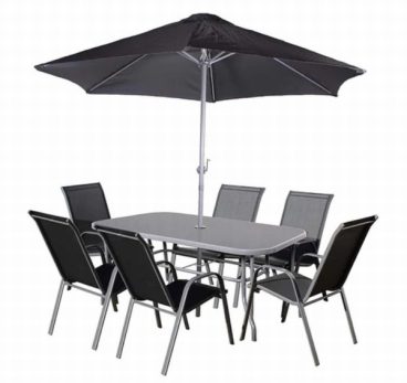 Royalcraft Rio 6 Seater Stacking Dining Set including parasol