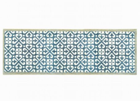 MY MAT PATTERNED HARLEQUIN TILE BLUE RUNNER 150X50CM