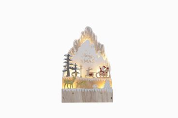 Festive – Wooden LED Small Santa & Sleigh Waving – 38cm