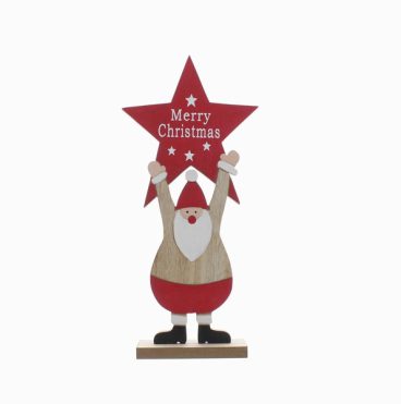 Festive – Wooden Santa Holding Merry Chriostmas Star – 25cm