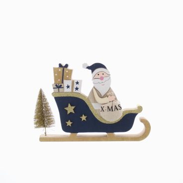 Festive – Wooden Santa Sleigh Navy – 23cm