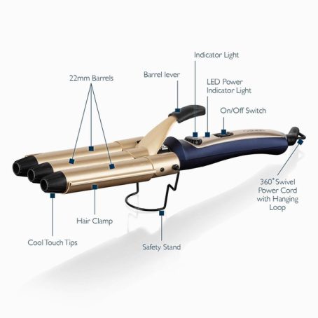 Twilight Triple Barrel Mermaid Hair Waver Blue and Champagne Gol - Image 2