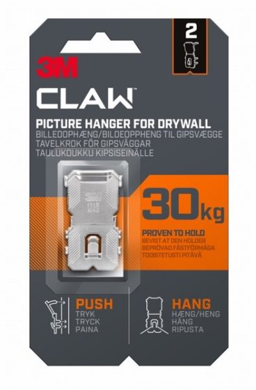 CLAW DRYWALL PICTURE HANGER 30KG 2PK