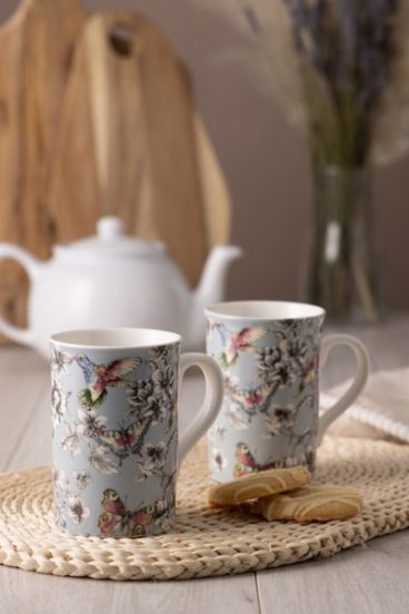 BONE CHINA MUG HUMMINGBIRD BLUE