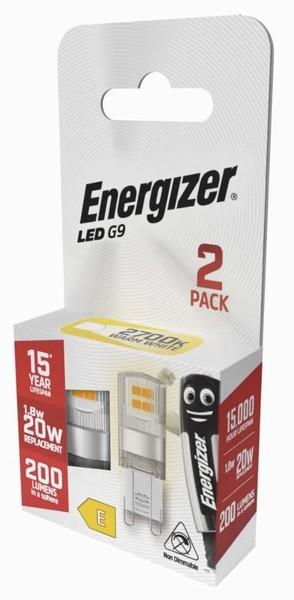 Energizer LED G9 200lm 1.8W 2,700K PK2