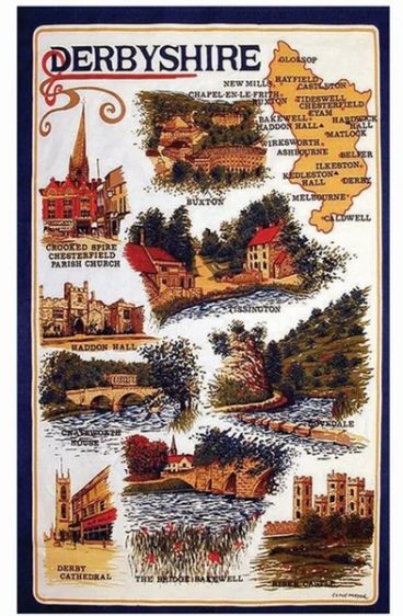 TEA TOWEL DERBYSHIRE MAP