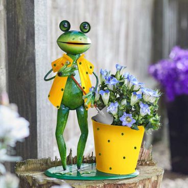 FIGURINES GARDEN FROG POT PET