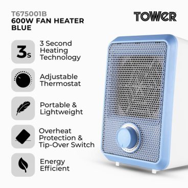 Tower 600W Fan Heater Blue