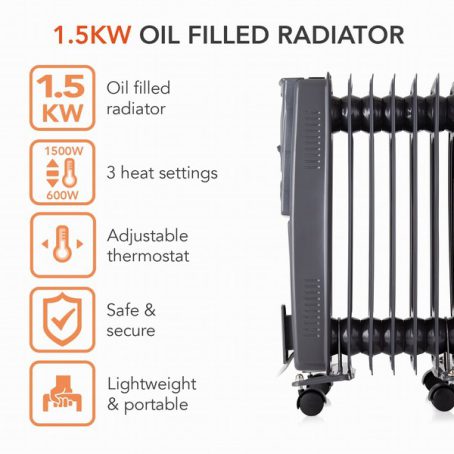 Warmlite - Oil Filled Radiator Titanium 1.5kW - Image 2