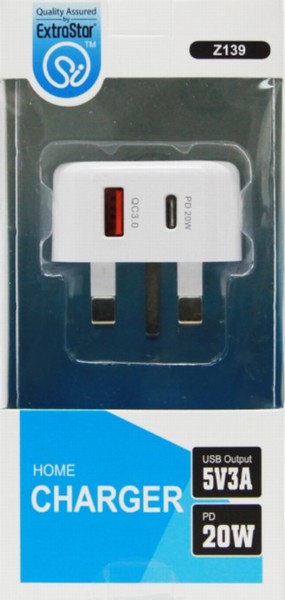 Extrastar Type C Home Plug Charger White QC3.0 20w