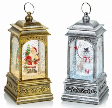 WATER LANTERN GLITTER SNOWMAN SANTA SPINNER 21CM