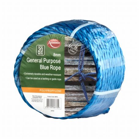 ROPE POLY 8MM BLUE POLYPROPYLENE 20M