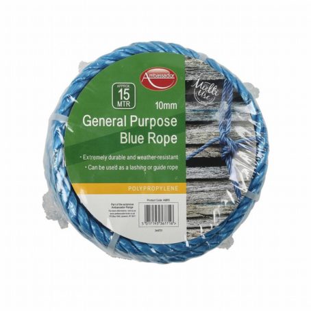 ROPE POLY 10MM BLUE POLYPROPYLENE 15M