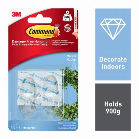 Command Medium Designer Hooks Clear 2 Hooks, 4 Medium Strips