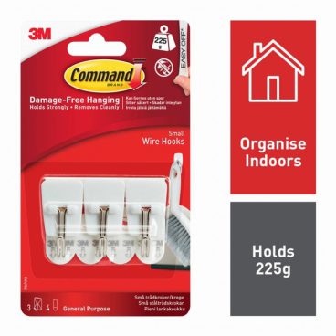 Command Small Wire Hooks 3 Hooks, 4 Small Strips