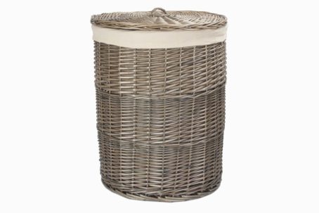 Large Antique Wash Round Laundry Basket With White Lining - Image 2