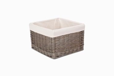 ANTIQUE WASH SQUARE LINED STORAGE BASKET MEDIUM
