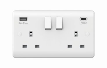 Switched Socket & 13A USB Ports – 2Gang 2USB White
