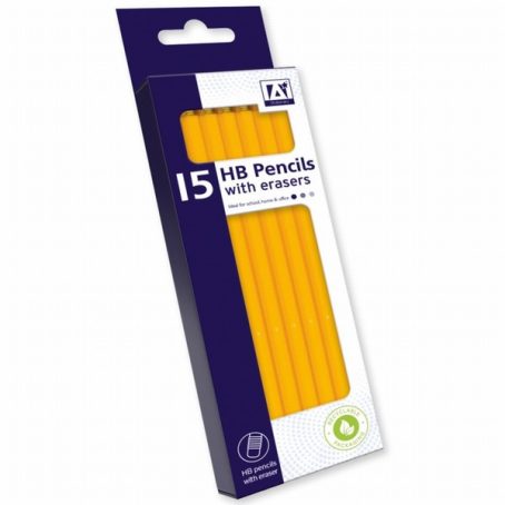 A STAR HB PENCILS WITH ERASERS 15PK