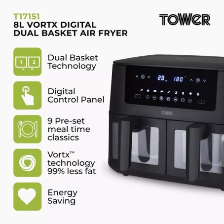 AIR FRYER TOWER VIZION DUAL 8L - Image 2