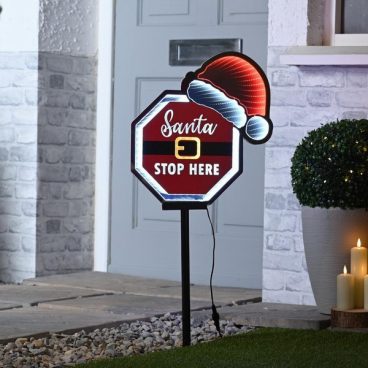 40cm infinity SANTA STOP HERE with hat on stake
