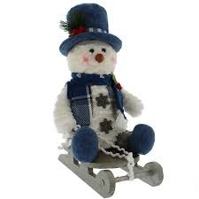 25CM PLUSH SNOWMAN SITTING ON SLEDGE n/r