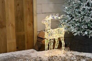 60cm White Star Shimmer Lit Reindeer-Multifunction (D8)