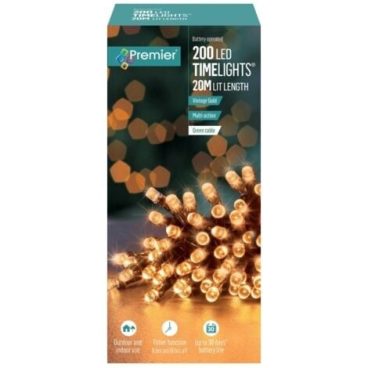 Premier – 200 LED Battery TimeLights Gold 20M