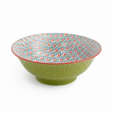 MIKASA RAMEN BOWL GREEN BLUE GEOMETRIC