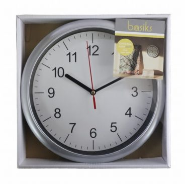 WALL CLOCK BASIKS 23CM QUARTZ SILVER